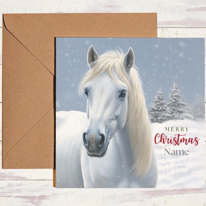 White Horse in the Winter Snow | Christmas Card | Christmas Card