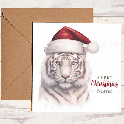 White Tiger with Santa Hat | Christmas Card | Christmas Card
