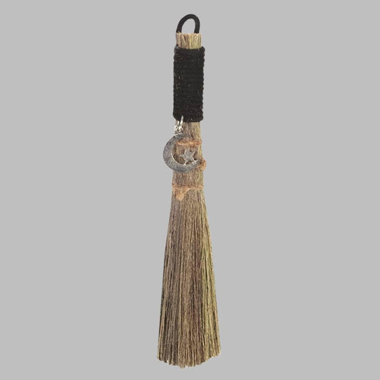 Witches Broom with Crescent Moon Charm (20cm) | Calming Colour