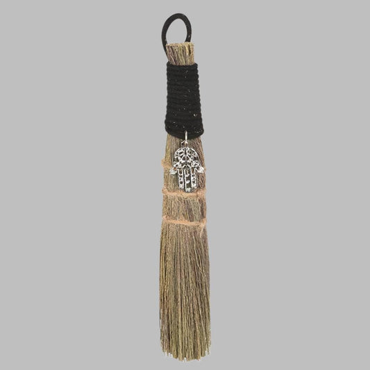 Witches Broom with Hamsa Hand Charm (20cm) | Calming Colour