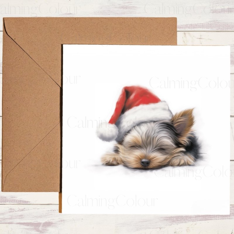 Yorkshire Terrier Asleep in Santa Hat | Christmas Card | Christmas Card