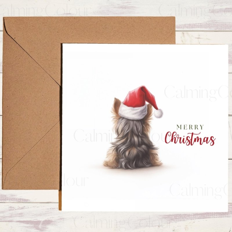 Yorkshire Terrier in Santa Hat | Christmas Card | Christmas Card