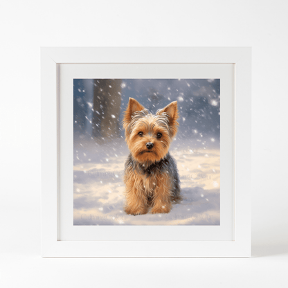 Yorkshire Terrier in the Snow | Framed Art Print | Christmas | Calming Colour