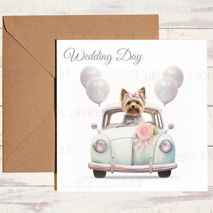 Yorkshire Terrier in Wedding Car | Wedding Card | Calming Colour