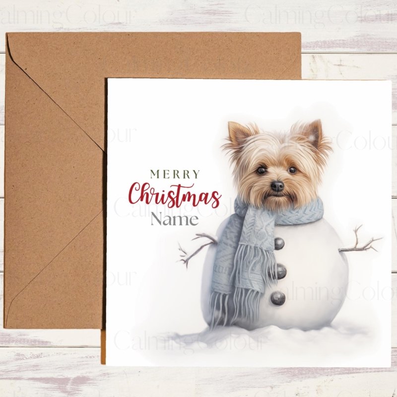 Yorkshire Terrier Snowman | Christmas Greeting Card | Christmas Card