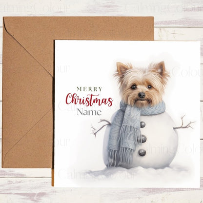 Yorkshire Terrier Snowman | Christmas Greeting Card | Christmas Card