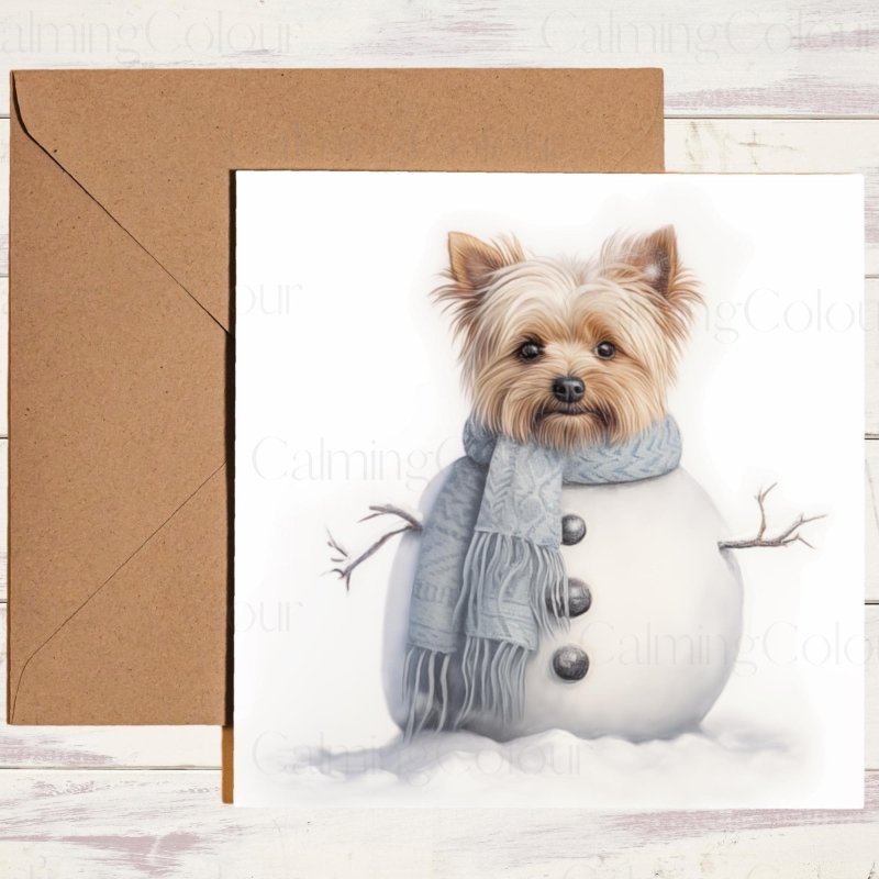 Yorkshire Terrier Snowman | Christmas Greeting Card | Christmas Card