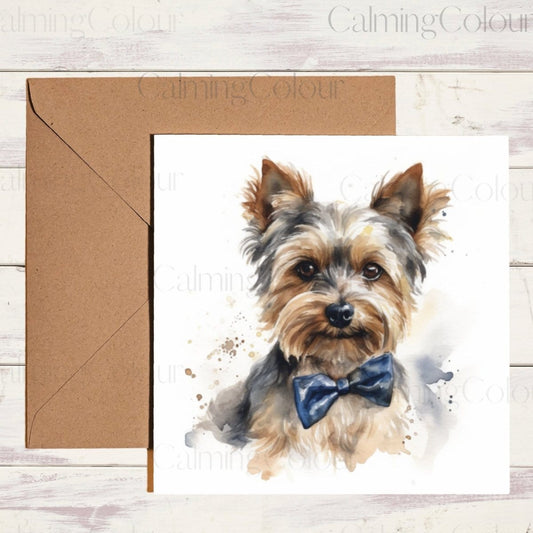 Yorkshire Terrier wearing Bow Tie | Greeting Card | Calming Colour