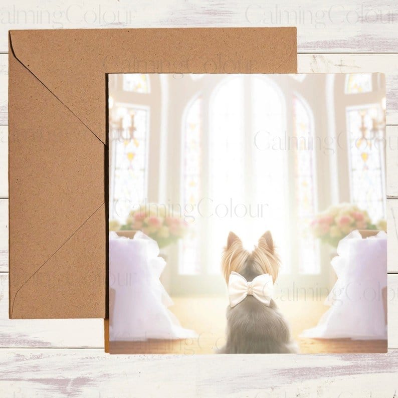 Yorkshire Terrier in Church | Wedding Card | Calming Colour