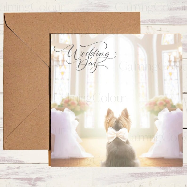 Yorkshire Terrier in Church | Wedding Card | Calming Colour