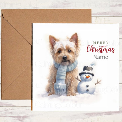Yorkshire Terrier with Mini Snowman | Christmas Card | Christmas Card