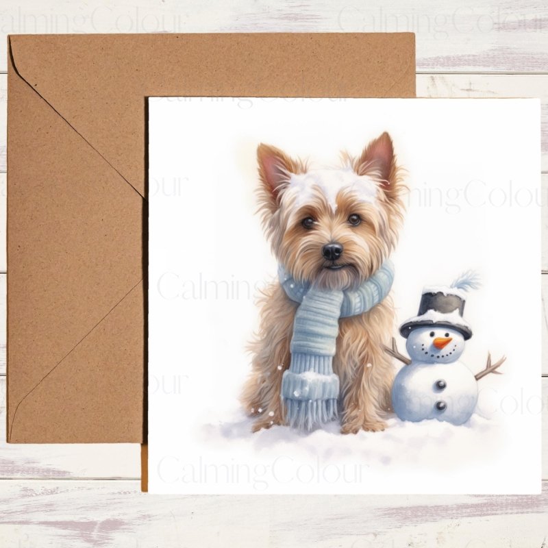 Yorkshire Terrier with Mini Snowman | Christmas Card | Christmas Card