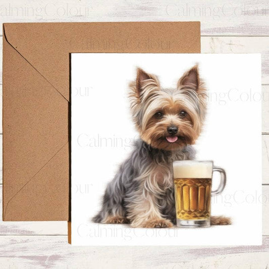 Yorkshire Terrier with Pint Glass | Birthday Card | Birthday Card