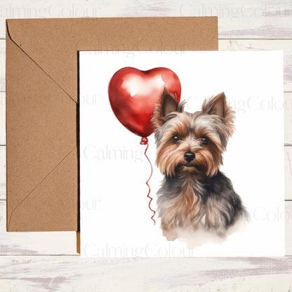 Yorkshire Terrier with Red Balloon | Greeting Card | Calming Colour