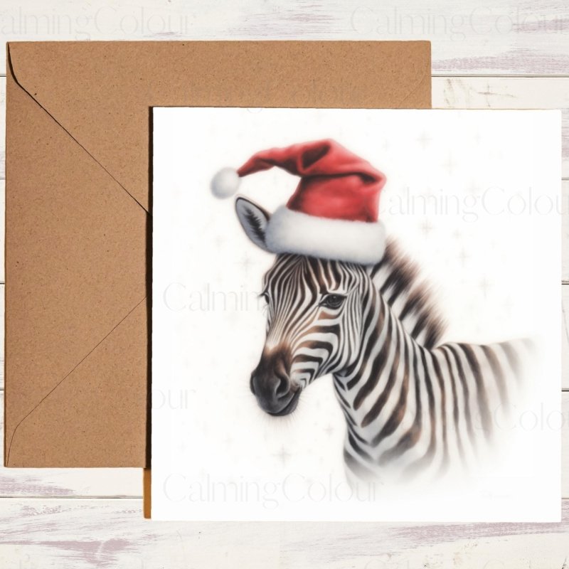 Zebra in Santa Hat | Festive Christmas Greeting Card | Christmas Card