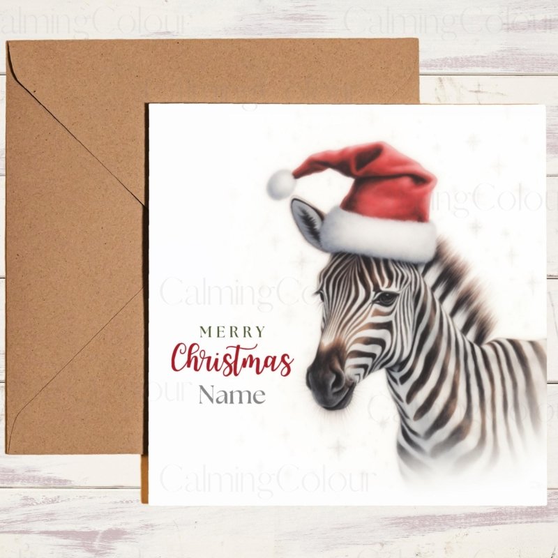 Zebra in Santa Hat | Festive Christmas Greeting Card | Christmas Card