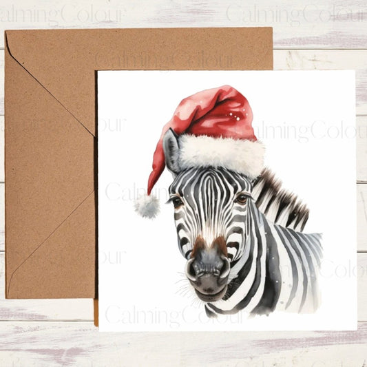 Zebra wearing Red Santa Hat | Christmas Card | Calming Colour