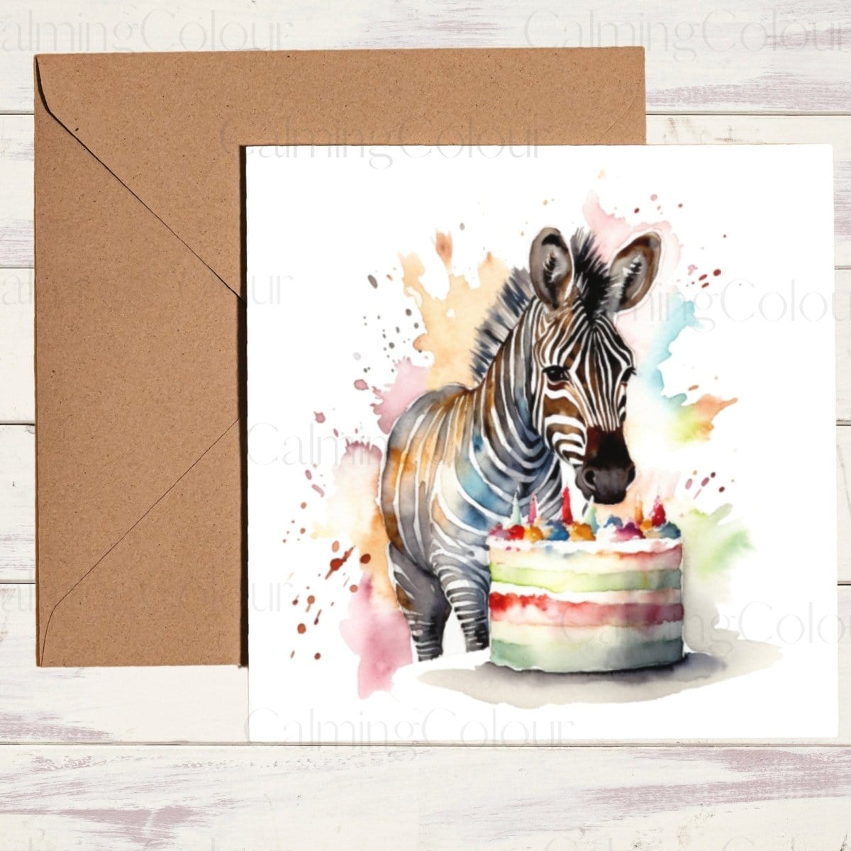 Zebra with Cake | Birthday Card | Calming Colour